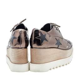 Pre Owned Stella McCartney Metallic Brown/Black Faux Leather Elyse Star Platform Derby Size 38