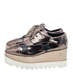Pre Owned Stella McCartney Metallic Brown/Black Faux Leather Elyse Star Platform Derby Size 38