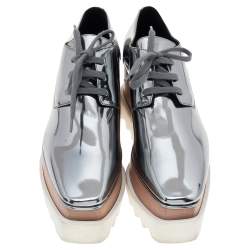 Pre Owned Stella McCartney Metallic Grey Faux Patent Leather Elyse Platform Sneakers Size 36