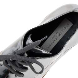 Pre Owned Stella McCartney Metallic Grey Faux Patent Leather Elyse Platform Sneakers Size 36