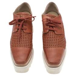 مملوكة مسبقًا Stella McCartney Brown Faux Leather Elyse Platform Lace Up Derby Size 36