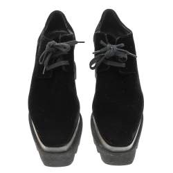 Pre Owned Stella McCartney Black Velvet Elyse Platform Lace Up Derby Size 36