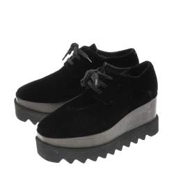 Pre Owned Stella McCartney Black Velvet Elyse Platform Lace Up Derby Size 36