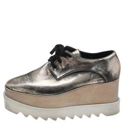Pre Owned Stella McCartney Metallic Two Tone Faux Leather Elyse lace Up Derby Size 36 