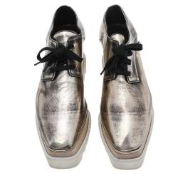 Pre Owned Stella McCartney Metallic Two Tone Faux Leather Elyse lace Up Derby Size 36 