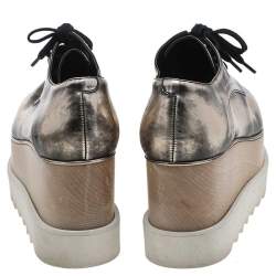 Pre Owned Stella McCartney Metallic Two Tone Faux Leather Elyse lace Up Derby Size 36 