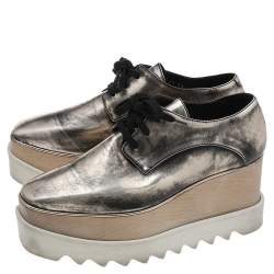 Pre Owned Stella McCartney Metallic Two Tone Faux Leather Elyse lace Up Derby Size 36 