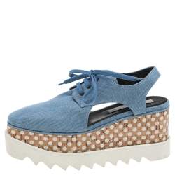 Pre Owned Stella McCartney Blue Cut Out Denim Elyse Platform Slingback Derby Size 36