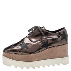 Pre Owned Stella McCartney Metallic Brown Faux Leather Elyse Star Platform Lace Up Derby Size 36