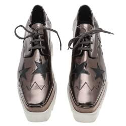 Pre Owned Stella McCartney Metallic Brown Faux Leather Elyse Star Platform Lace Up Derby Size 36