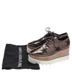 Pre Owned Stella McCartney Metallic Brown Faux Leather Elyse Star Platform Lace Up Derby Size 36