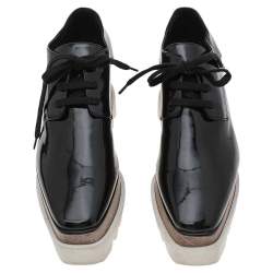 Pre Owned حذاء ديربي ستيلا مكارتيني إيلسي جلد صناعي أسود لامع نعل سميك رباط علوي مقاس 36