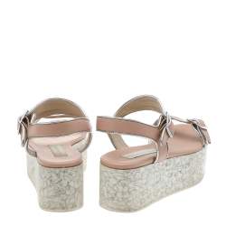 مملوكة مسبقًا Stella McCartney Beige Faux Leather Geena Marble Wedge Platform Sandals Size 36