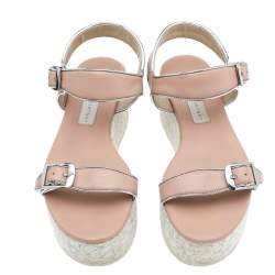 مملوكة مسبقًا Stella McCartney Beige Faux Leather Geena Marble Wedge Platform Sandals Size 36