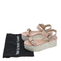 مملوكة مسبقًا Stella McCartney Beige Faux Leather Geena Marble Wedge Platform Sandals Size 36