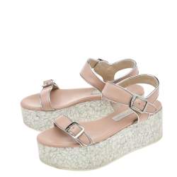 مملوكة مسبقًا Stella McCartney Beige Faux Leather Geena Marble Wedge Platform Sandals Size 36