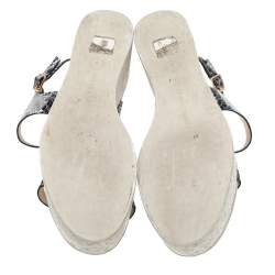 Stella McCartney Black/White Faux Python Leather Geena Marble Wedge Platform Sandals Size 36