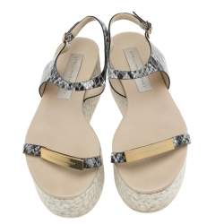 Stella McCartney Black/White Faux Python Leather Geena Marble Wedge Platform Sandals Size 36