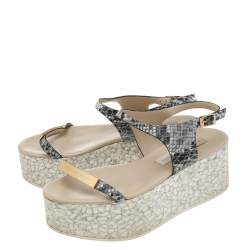 Stella McCartney Black/White Faux Python Leather Geena Marble Wedge Platform Sandals Size 36