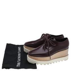 Pre Owned Stella McCartney Burgundy Faux Leather Elyse Platform Lace Up Derby Size 38