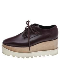 Pre Owned Stella McCartney Burgundy Faux Leather Elyse Platform Lace Up Derby Size 38
