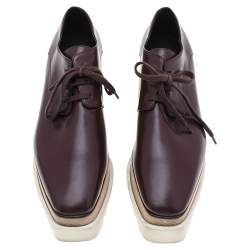 Pre Owned Stella McCartney Burgundy Faux Leather Elyse Platform Lace Up Derby Size 38