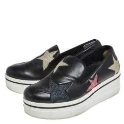Pre Owned Stella McCartney Black Faux Leather Binx Star Platform Sneakers Size 36