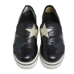 Pre Owned Stella McCartney Black Faux Leather Binx Star Platform Sneakers Size 36