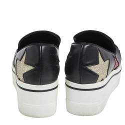Pre Owned Stella McCartney Black Faux Leather Binx Star Platform Sneakers Size 36