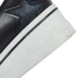 Pre Owned Stella McCartney Black Faux Leather Binx Star Platform Sneakers Size 36