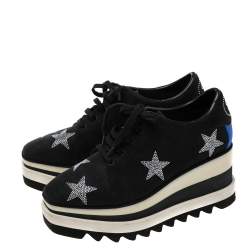 مملوكة مسبقًا Stella McCartney Black Faux Suede Elyse Star Platform Sneakers Size 37