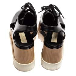 Pre Owned Stella McCartney Black Faux Leather Elyse Platform Cut-Out Slingback Derby Size 39.5