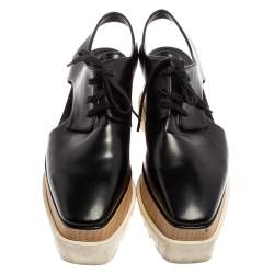 Pre Owned Stella McCartney Black Faux Leather Elyse Platform Cut-Out Slingback Derby Size 39.5