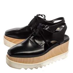 Pre Owned Stella McCartney Black Faux Leather Elyse Platform Cut-Out Slingback Derby Size 39.5
