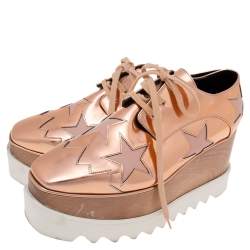 Stella McCartney Rose Gold Faux Leather Elyse Star  Sneakers Size 37