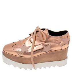 Stella McCartney Rose Gold Faux Leather Elyse Star  Sneakers Size 37