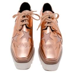 Stella McCartney Rose Gold Faux Leather Elyse Star  Sneakers Size 37