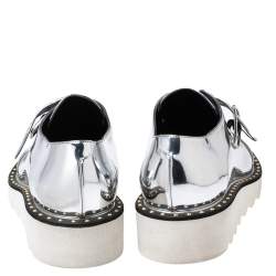 Pre Owned Stella McCartney Silver Faux Leather Odette Buckle Loafers Size 36