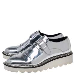 Pre Owned Stella McCartney Silver Faux Leather Odette Buckle Loafers Size 36