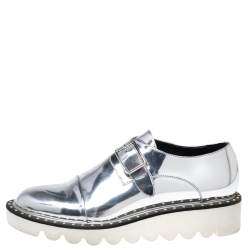 Pre Owned Stella McCartney Silver Faux Leather Odette Buckle Loafers Size 36