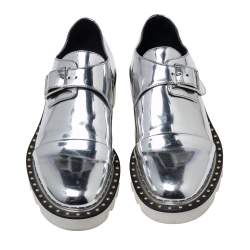 Pre Owned Stella McCartney Silver Faux Leather Odette Buckle Loafers Size 36
