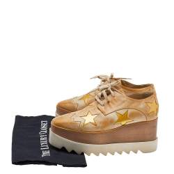 Pre Owned Stella McCartney Brown Faded Effect Faux Leather Elyse Star Platform Lace Up Derby Size 35.5