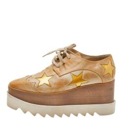 Pre Owned Stella McCartney Brown Faded Effect Faux Leather Elyse Star Platform Lace Up Derby Size 35.5