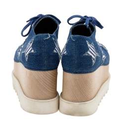 Pre Owned Stella McCartney Blue Denim Elyse Star Platform Lace Up Sneakers Size 35