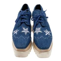 Pre Owned Stella McCartney Blue Denim Elyse Star Platform Lace Up Sneakers Size 35
