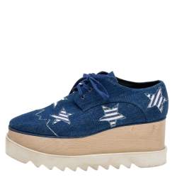 Pre Owned Stella McCartney Blue Denim Elyse Star Platform Lace Up Sneakers Size 35