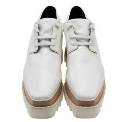 Pre Owned Stella McCartney White Faux Leather Elyse Platforms Lace Up Sneakers Size 38