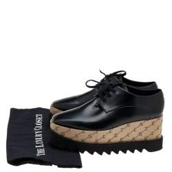 Pre Owned Stella McCartney Black/Beige Faux Leather Monogram Elyse Platform Derby Sneakers Size 38