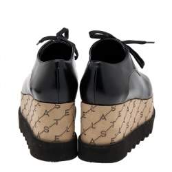 Pre Owned Stella McCartney Black/Beige Faux Leather Monogram Elyse Platform Derby Sneakers Size 38