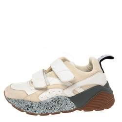 مملوكة مسبقًا Stella McCartney White Faux Suede And Faux Leather Eclypse Velcro Strap Sneakers Size 38